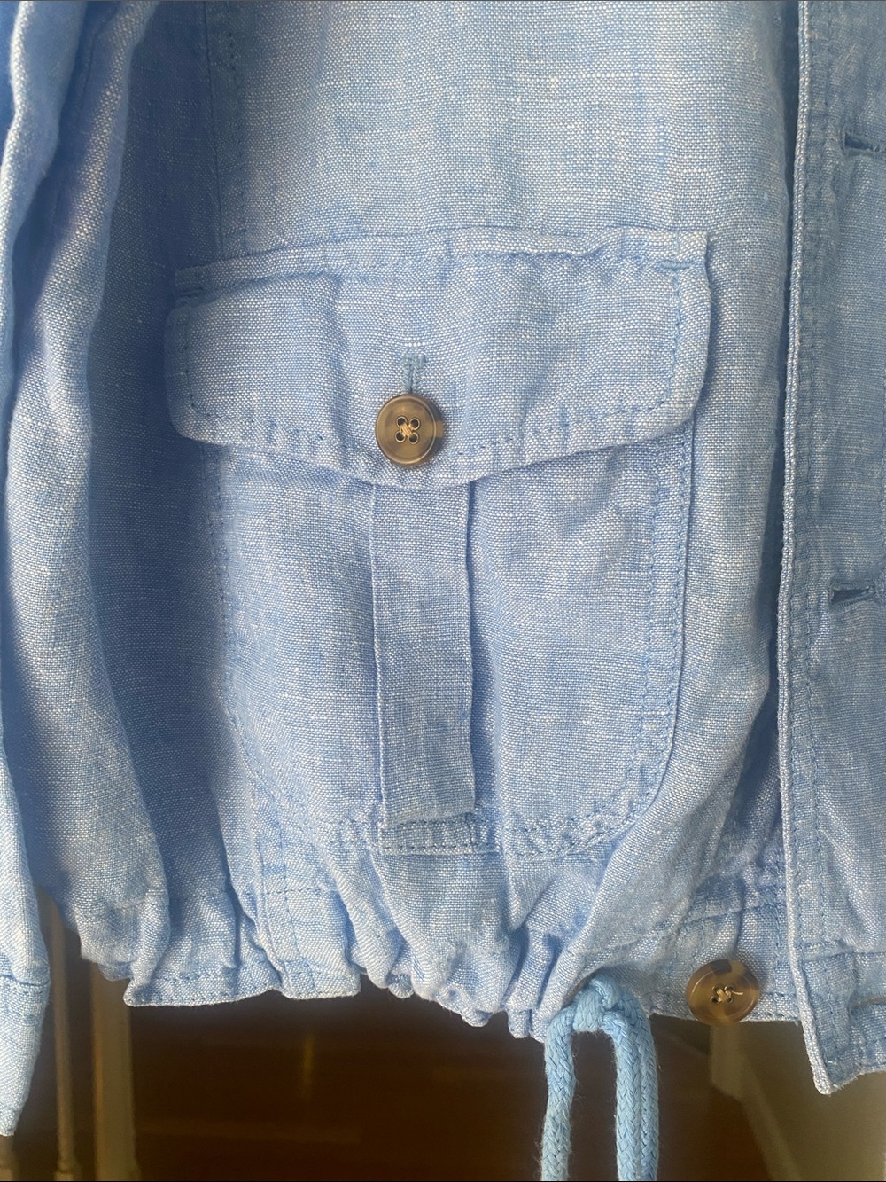 Talbots Sky Blue Linen Drawstring Waist Jacket - Picture 3 of 6